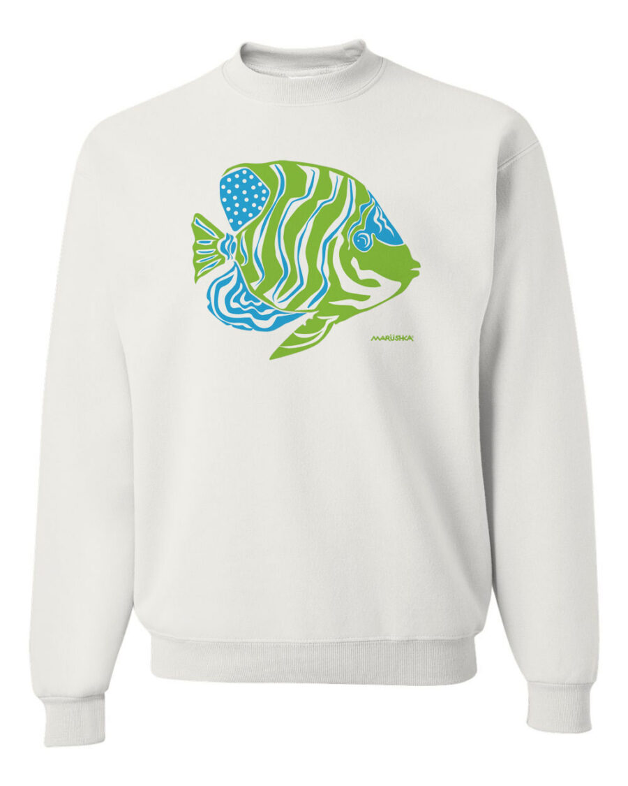 Crewneck Sweatshirt Angel Fish (Lime & Blue on White)
