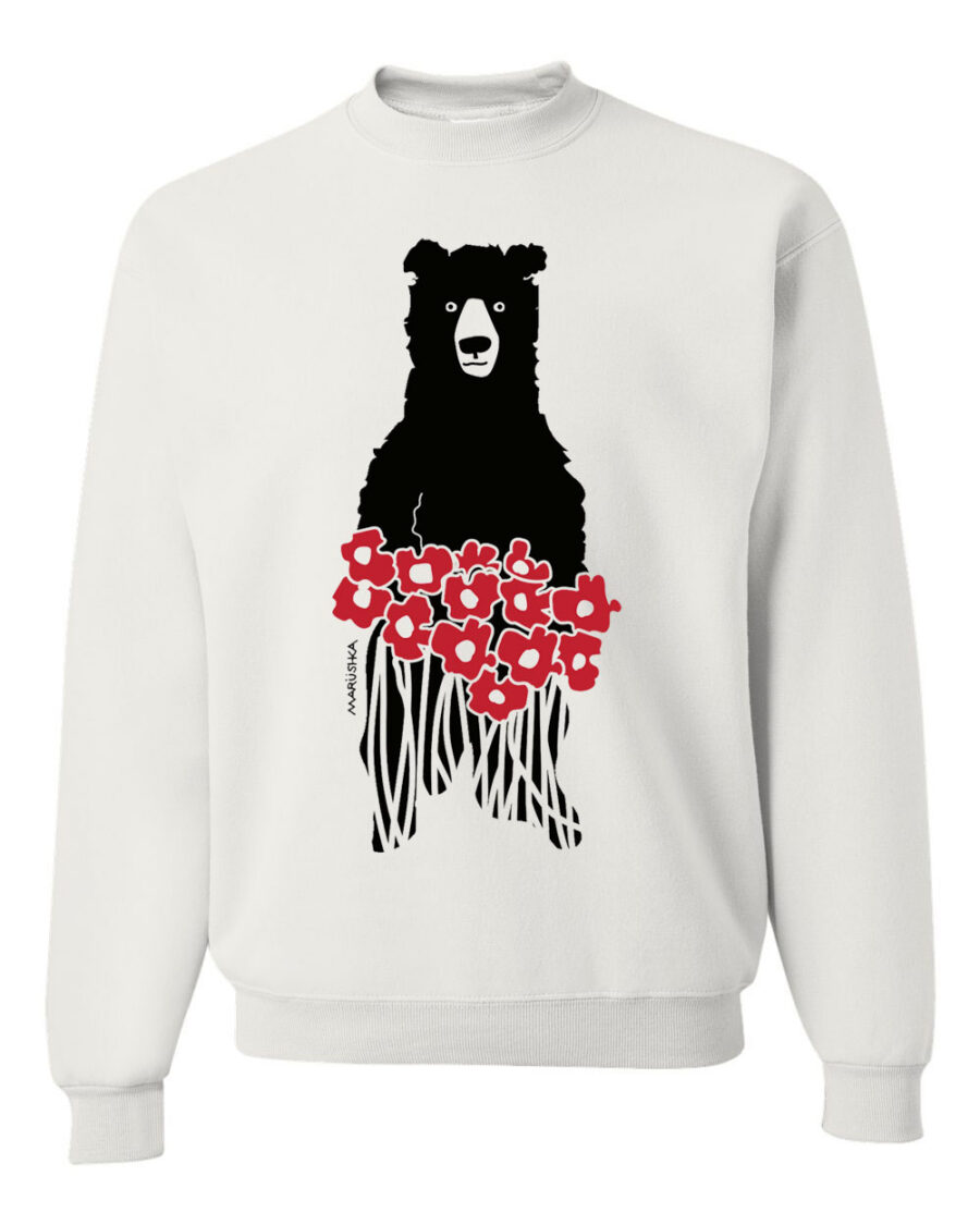 Crewneck Sweatshirt Bear Flowers (Multi on White)