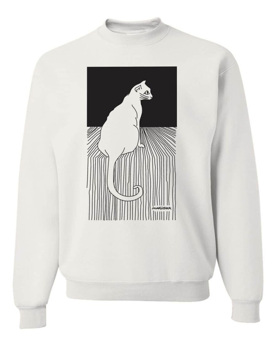 Crewneck Sweatshirt Cat Stripe (Black on White)