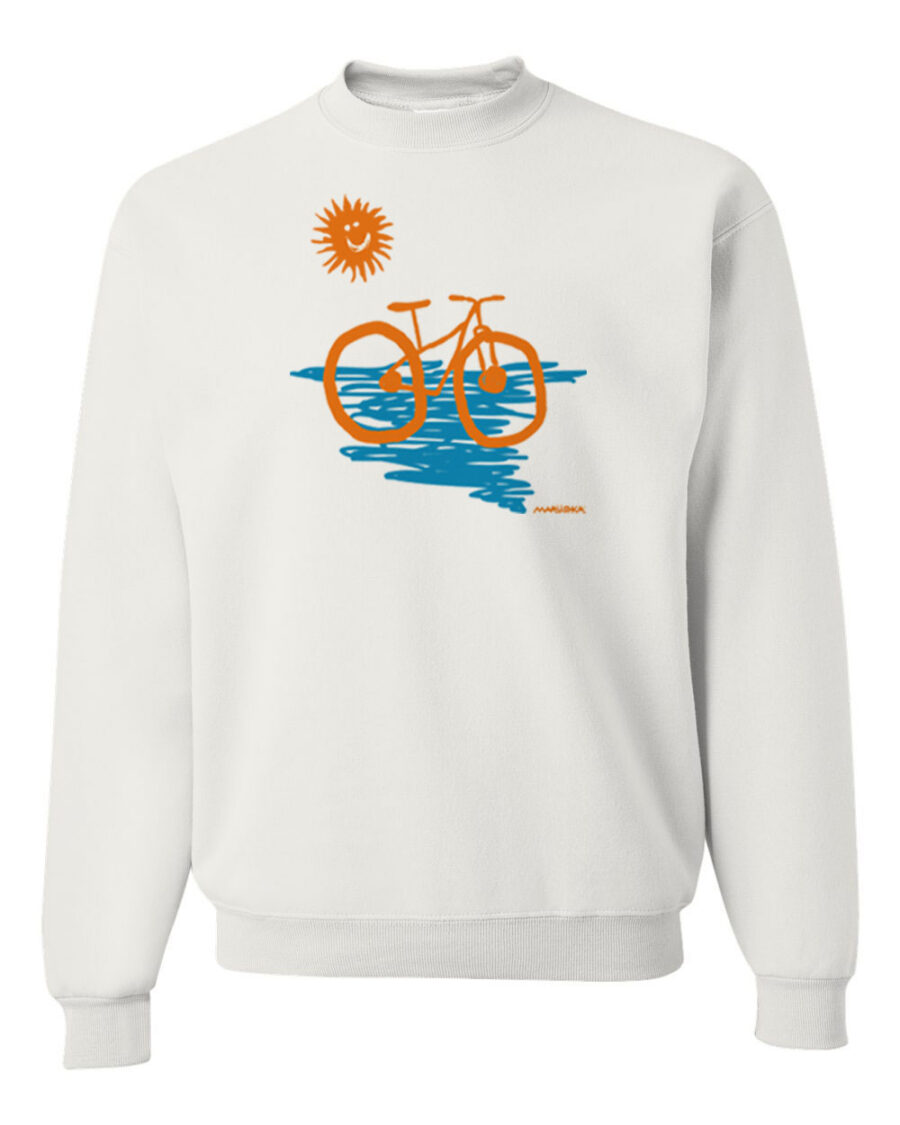 Crewneck Sweatshirt Beach Cruiser (Orange & Aqua on White)