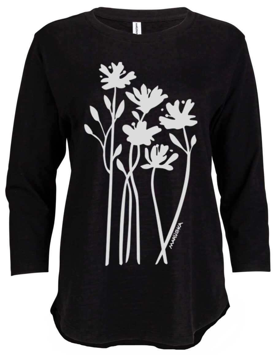 3/4 Slub Hi-Lo Bloom (White on Black)