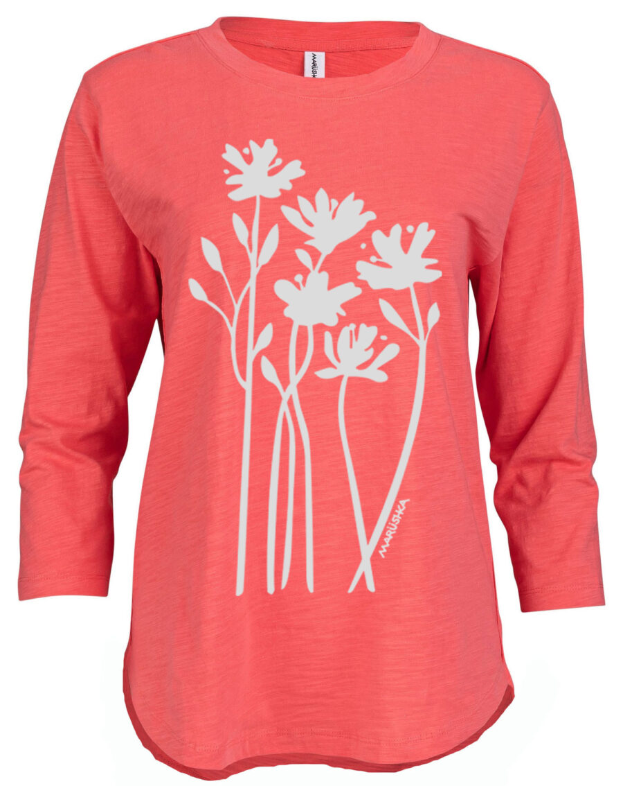 3/4 Slub Hi-Lo Bloom (White on Coral)