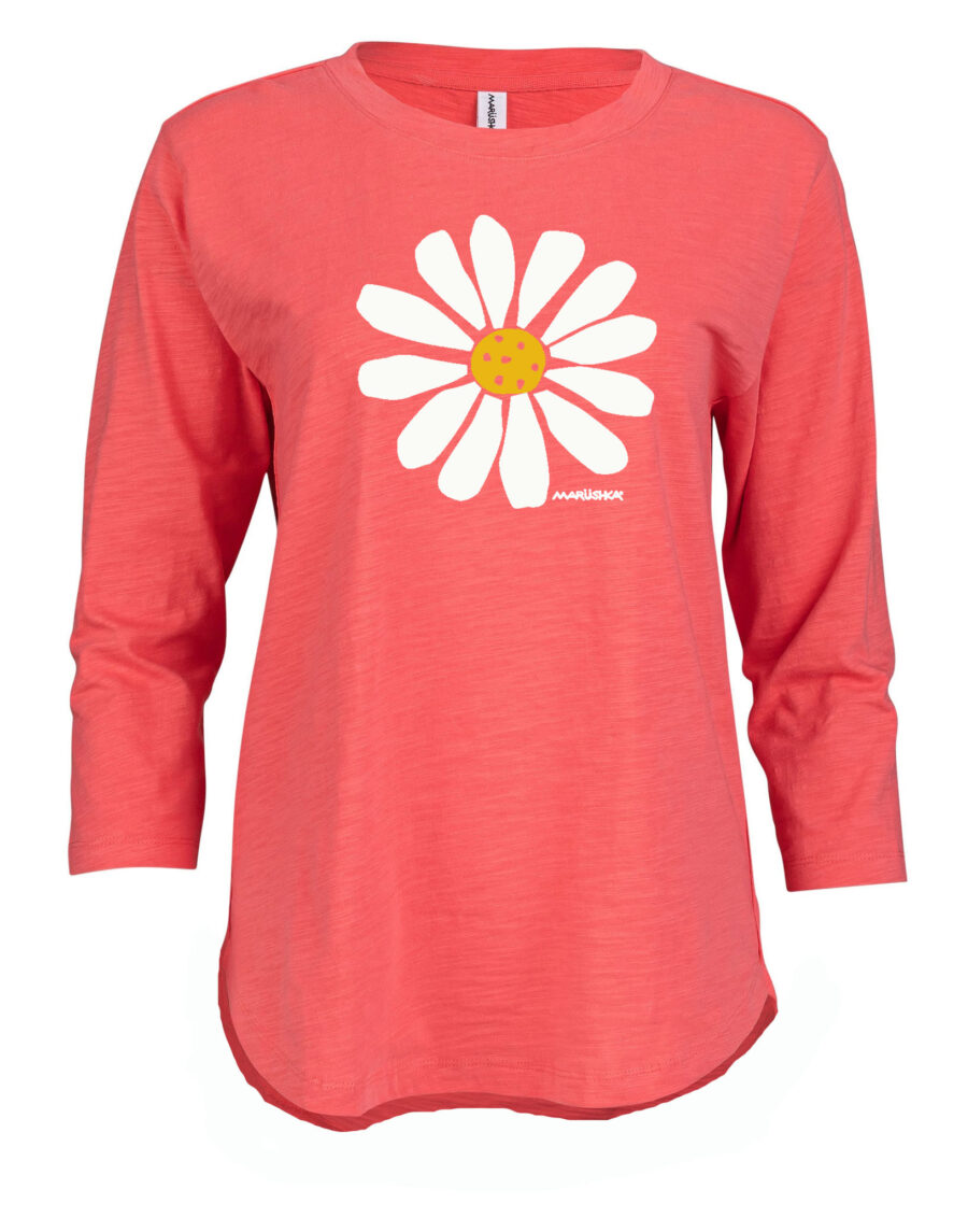 3/4 Slub Hi-Lo Big Daisy (Multi on Coral)