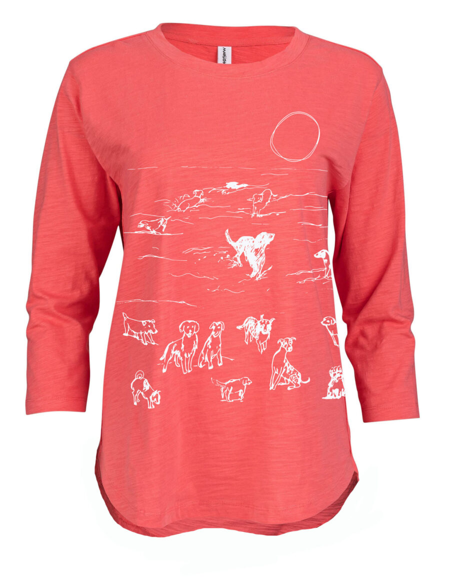 3/4 Slub Hi-Lo Beach Dogs (White on Coral)