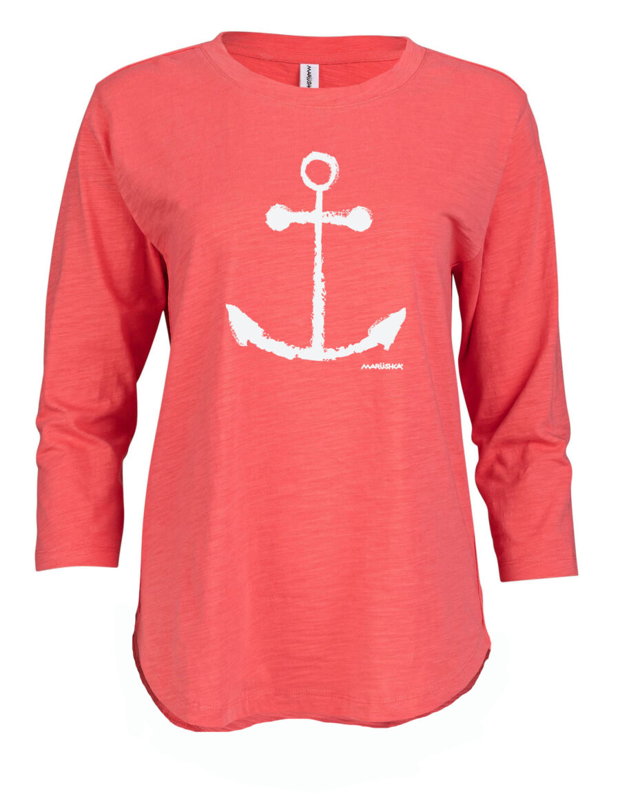 3/4 Slub Hi-Lo Anchor (White on Coral)