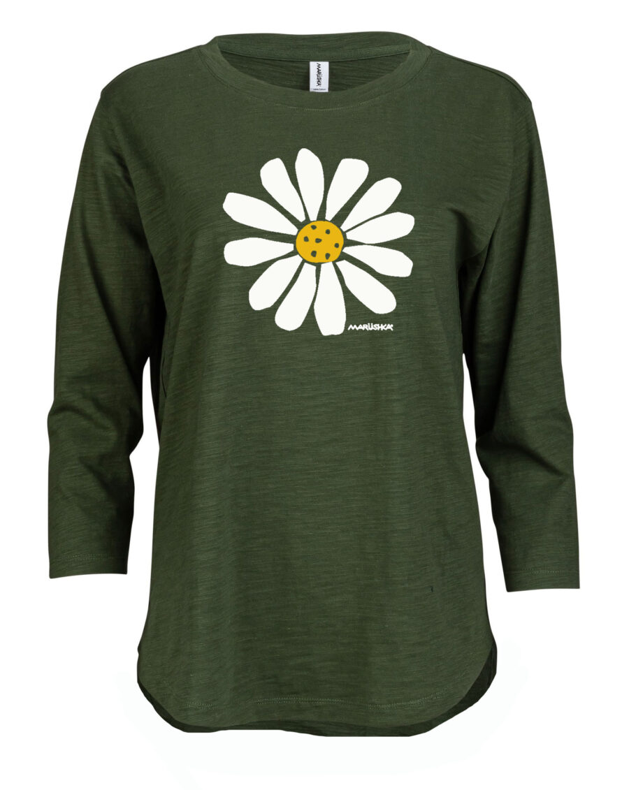 3/4 Slub Hi-Lo Big Daisy (Multi on Olive)