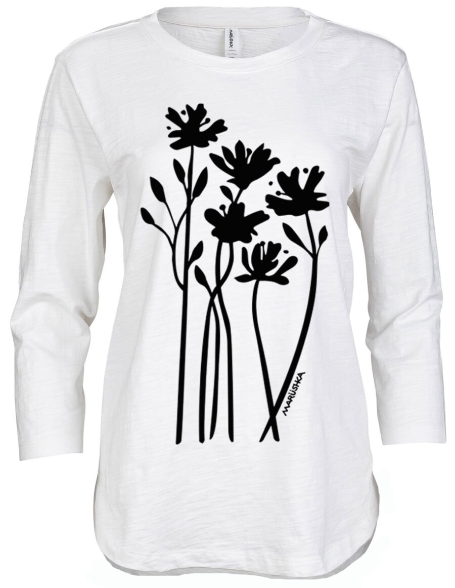 3/4 Slub Hi-Lo Bloom (Black on White)