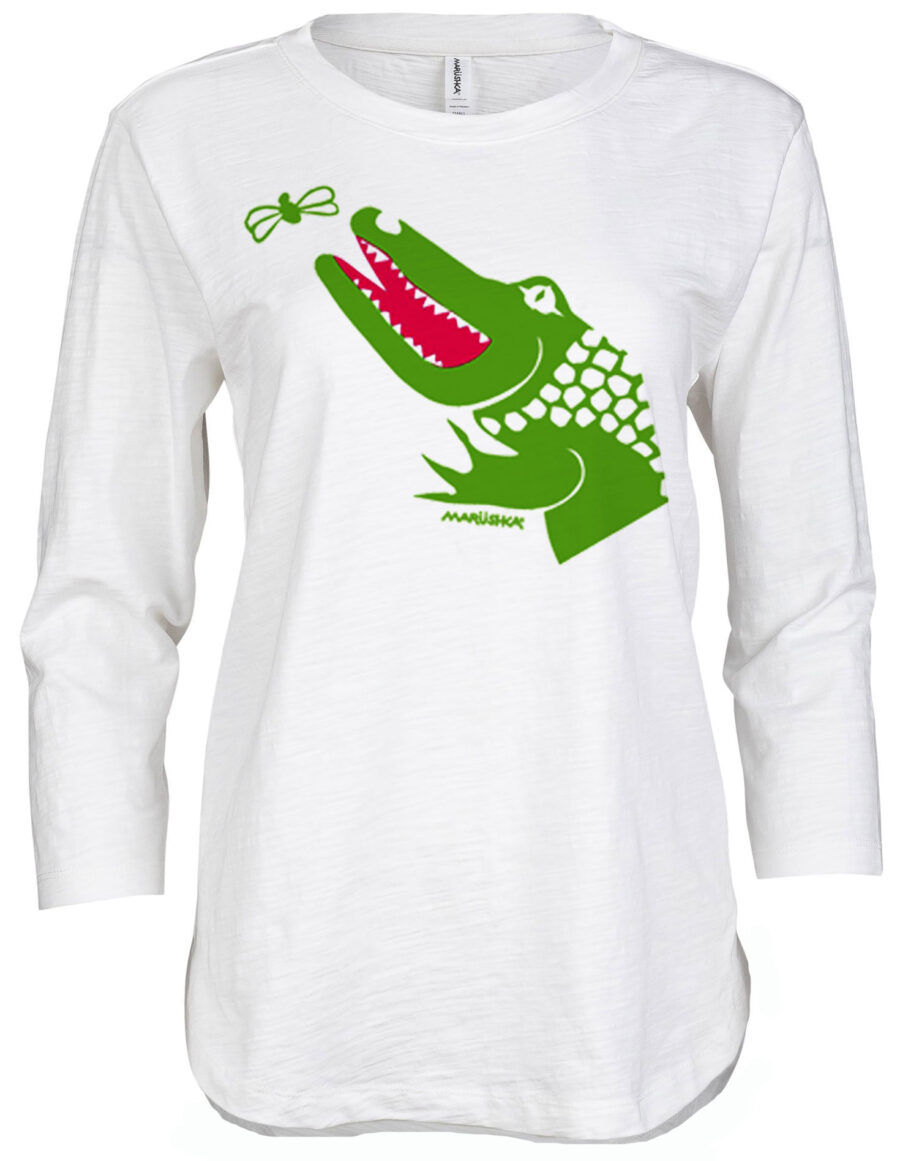 3/4 Slub Hi-Lo Alligator (Fuchsia & Lime on White)