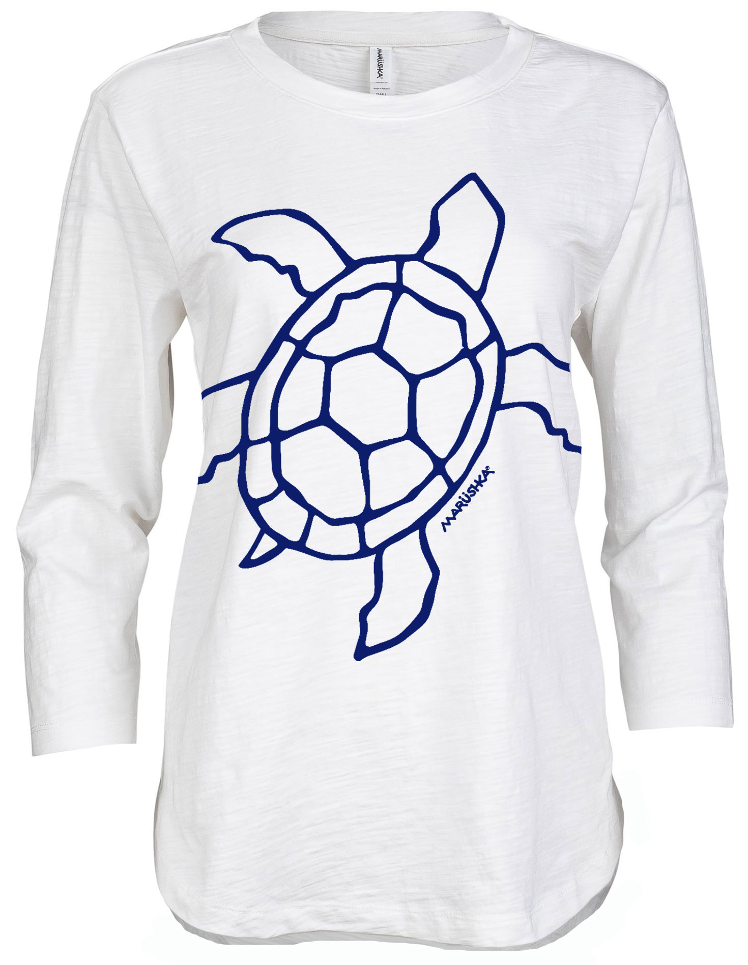 3/4 Slub Hi-Lo Big Sea Turtle (Navy on White)