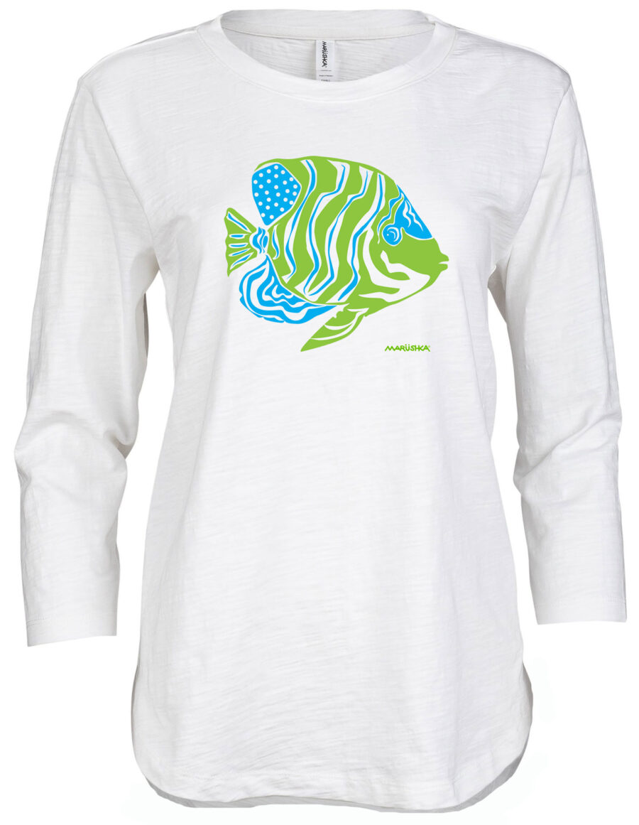 3/4 Slub Hi-Lo Angel Fish (Multi on White)