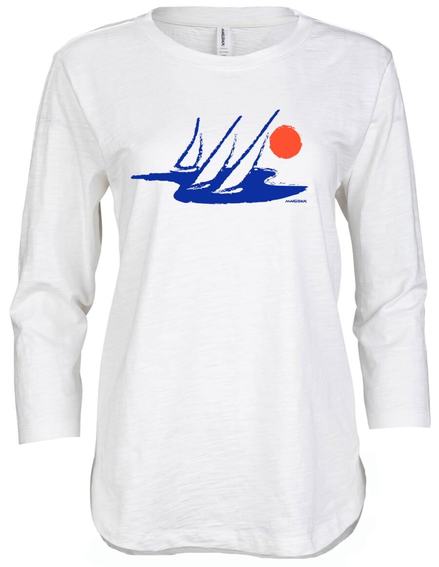 3/4 Slub Hi-Lo Boat Sun (Blue & Reddish on White)
