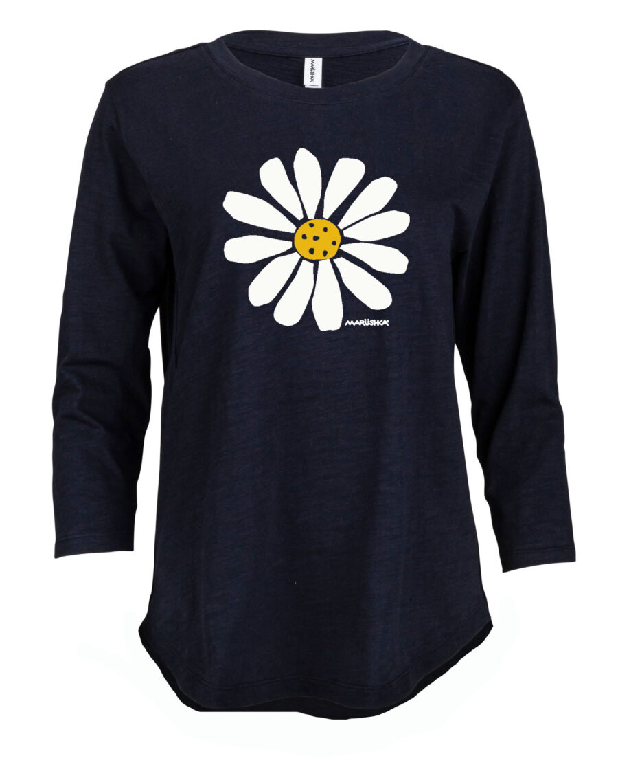 3/4 Slub Hi-Lo Big Daisy (Multi on Navy)