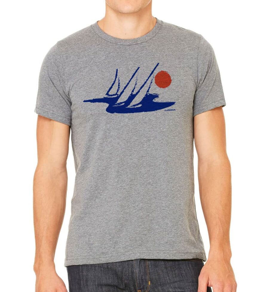 Short Sleeve T Boat Sun (Blue & Reddish on Grey)