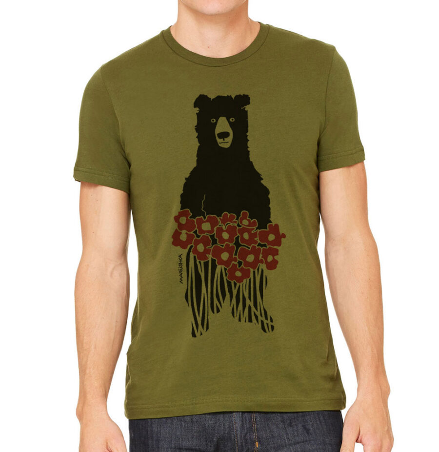 Short Sleeve T Bear Flowers (Multi on Olive)
