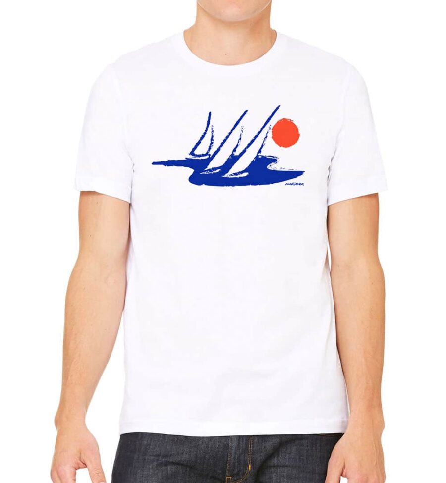 Short Sleeve T Boat Sun (Blue & Reddish on White)