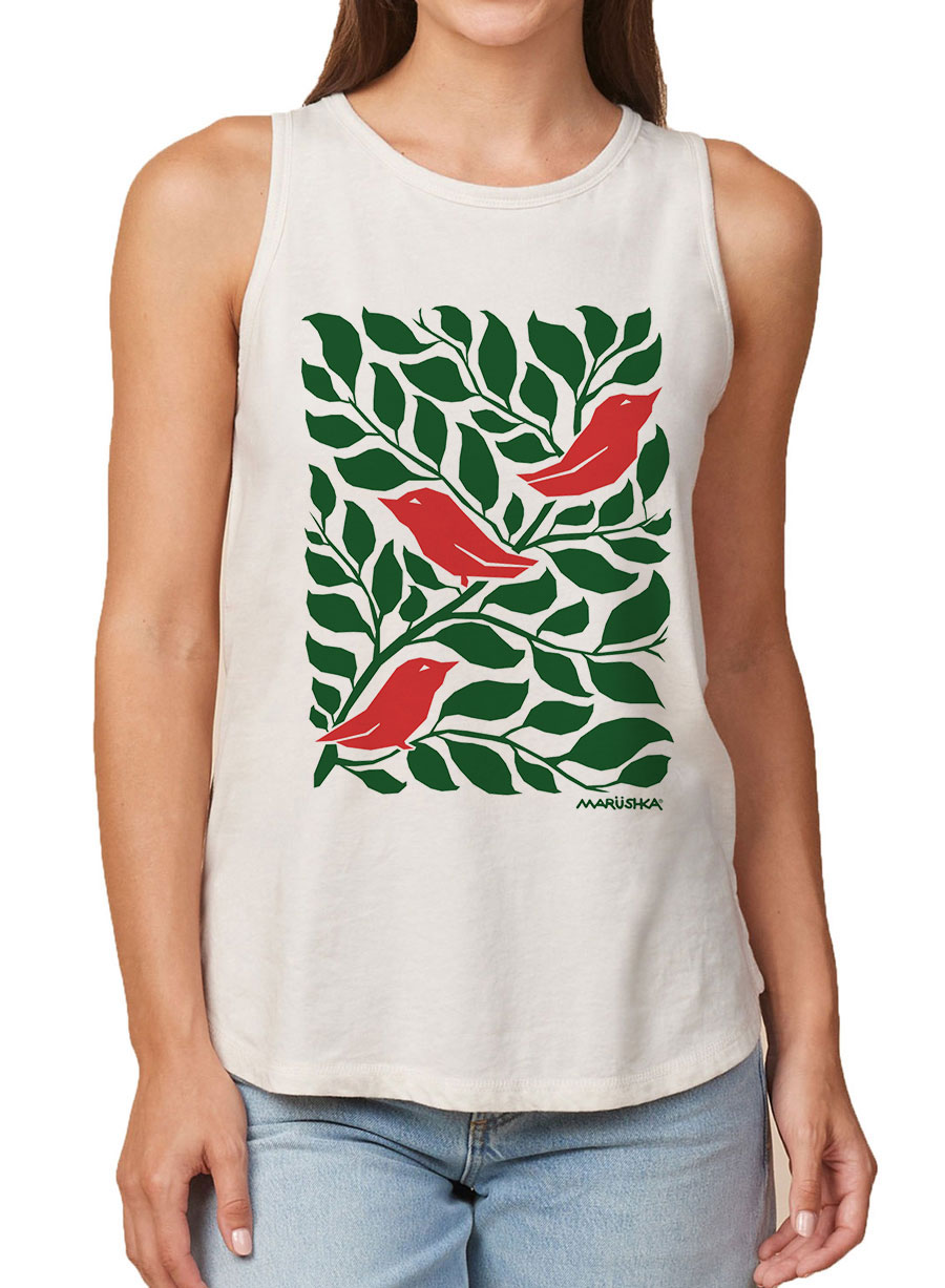 Tank Top 3 Birds (Green & Red on Oyster)
