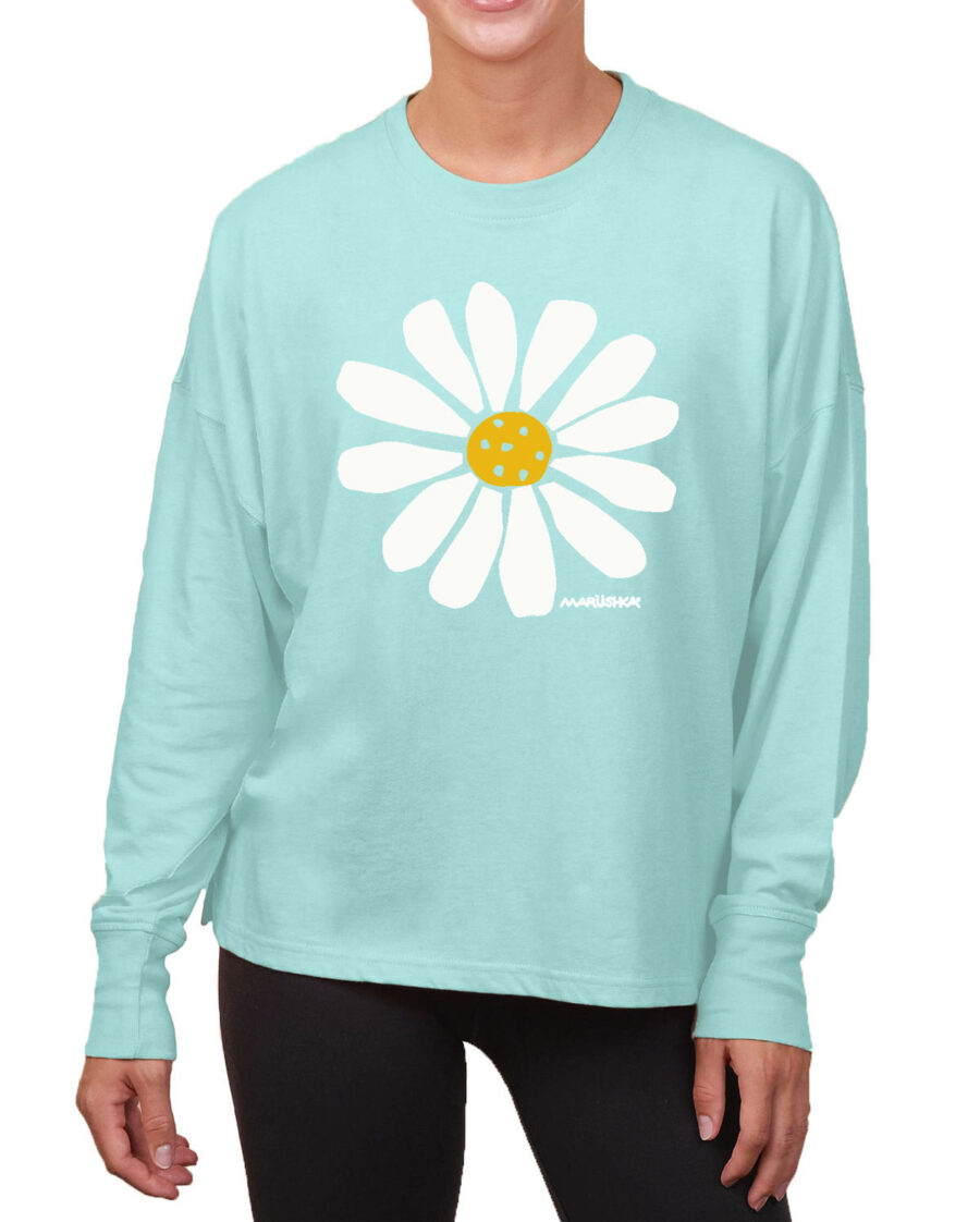 Boxy Long Sleeve Tee Big Daisy (Multi on Sea Glass)