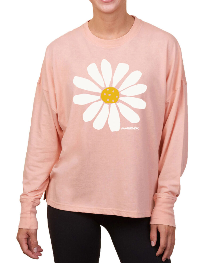 Boxy Long Sleeve Tee Big Daisy (Multi on Peach)