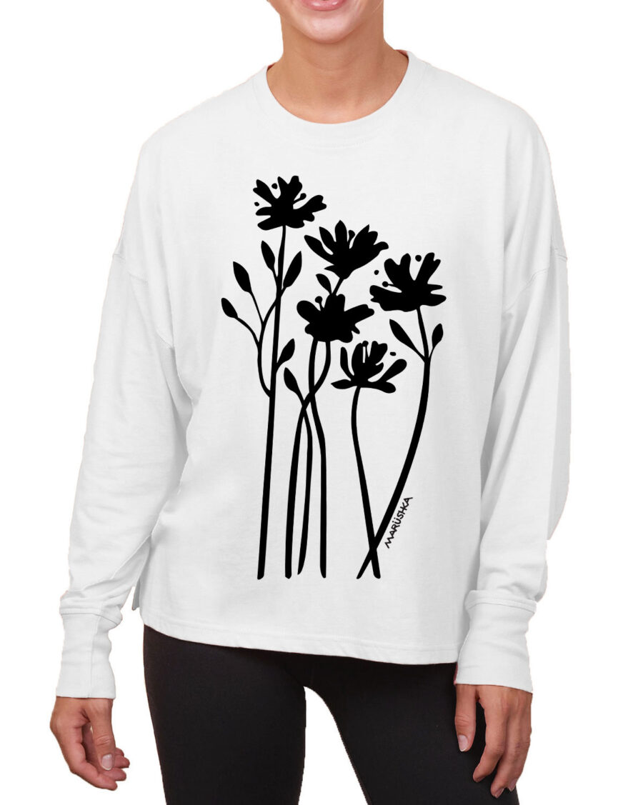 Boxy Long Sleeve Tee Bloom (Black on Linen)