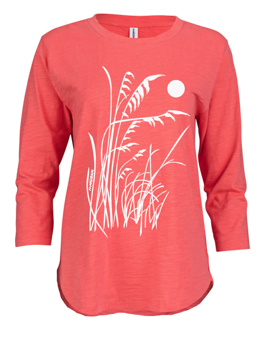 3/4 Slub Hi-Lo Beachy (White on Coral)