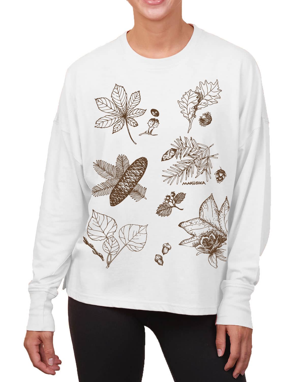 Boxy Long Sleeve Tee Fall Foliage (Brown on Linen)