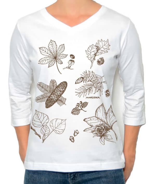3/4 Sleeve V Neck Fall Foliage (Brown on White)