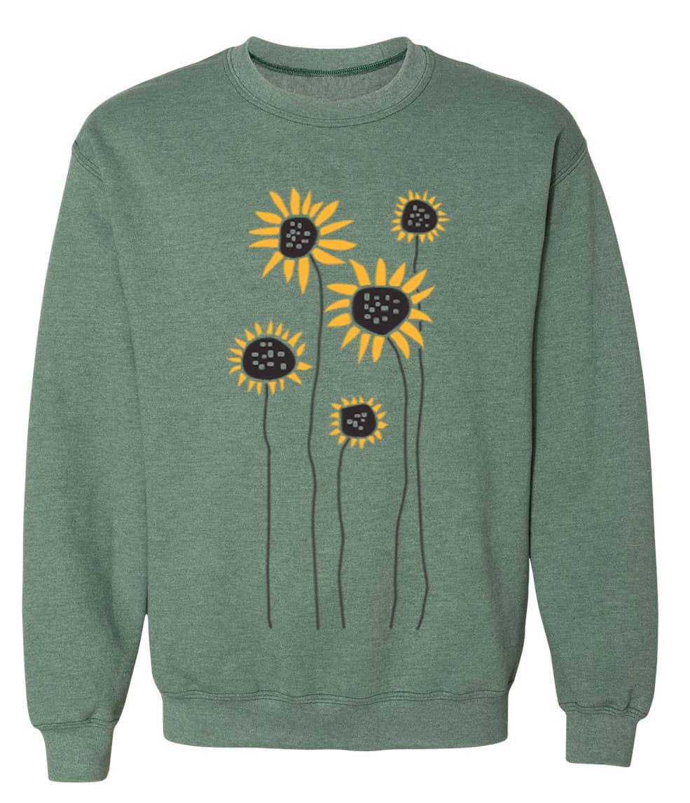 Crewneck Sweatshirt Sunflower Field (Multi on Olive Heather)