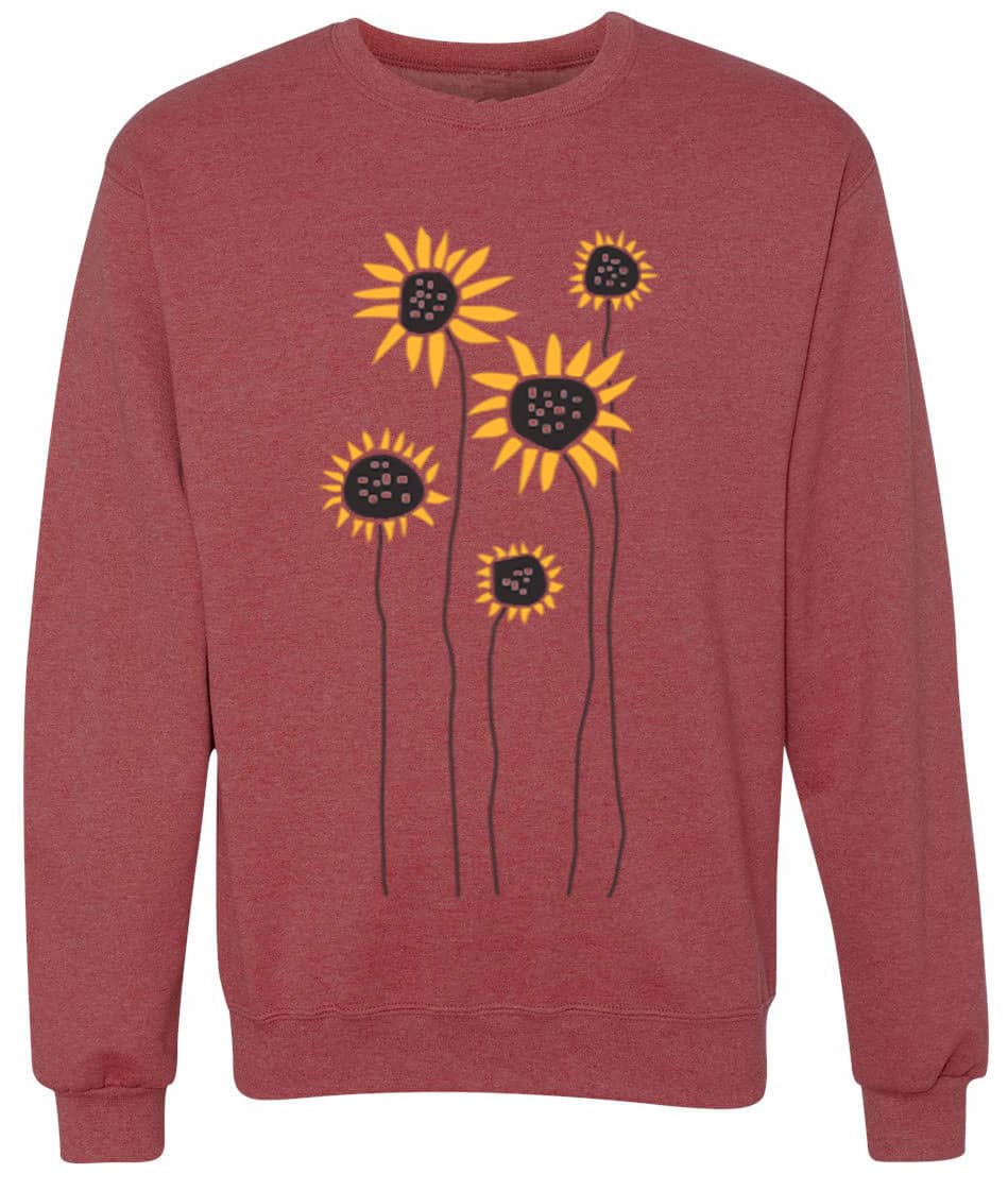 Crewneck Sweatshirt Sunflower Field (Multi on Red Heather)