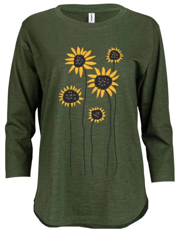 3/4 Slub Hi-Lo Sunflower Field (Multi on Olive)