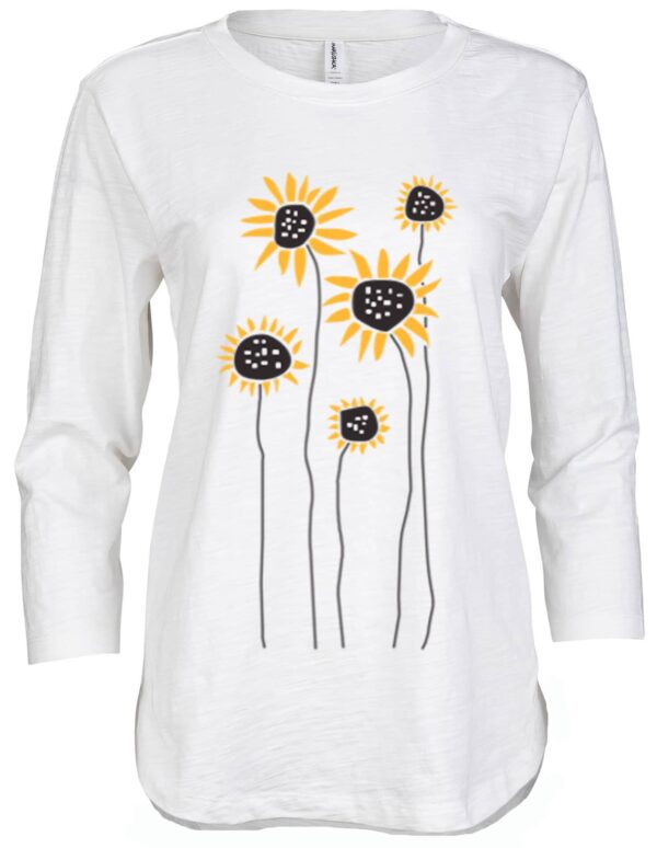3/4 Slub Hi-Lo Sunflower Field (Multi on White)
