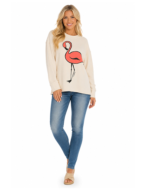 Drop Shoulder Crew Flamingo