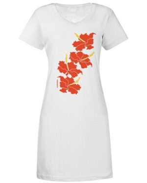 V Neck Dress Hibiscus