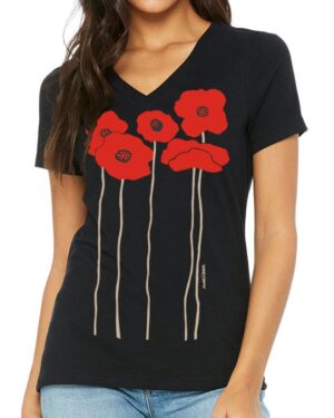 Relaxed V Neck Poppies