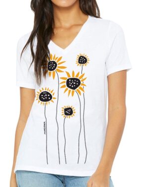Relaxed V Neck Sunflower Field