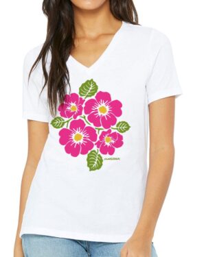 Relaxed V Neck Wild Roses