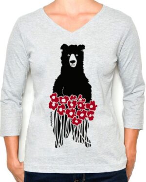 3/4 Sleeve Tee Bear Flowers