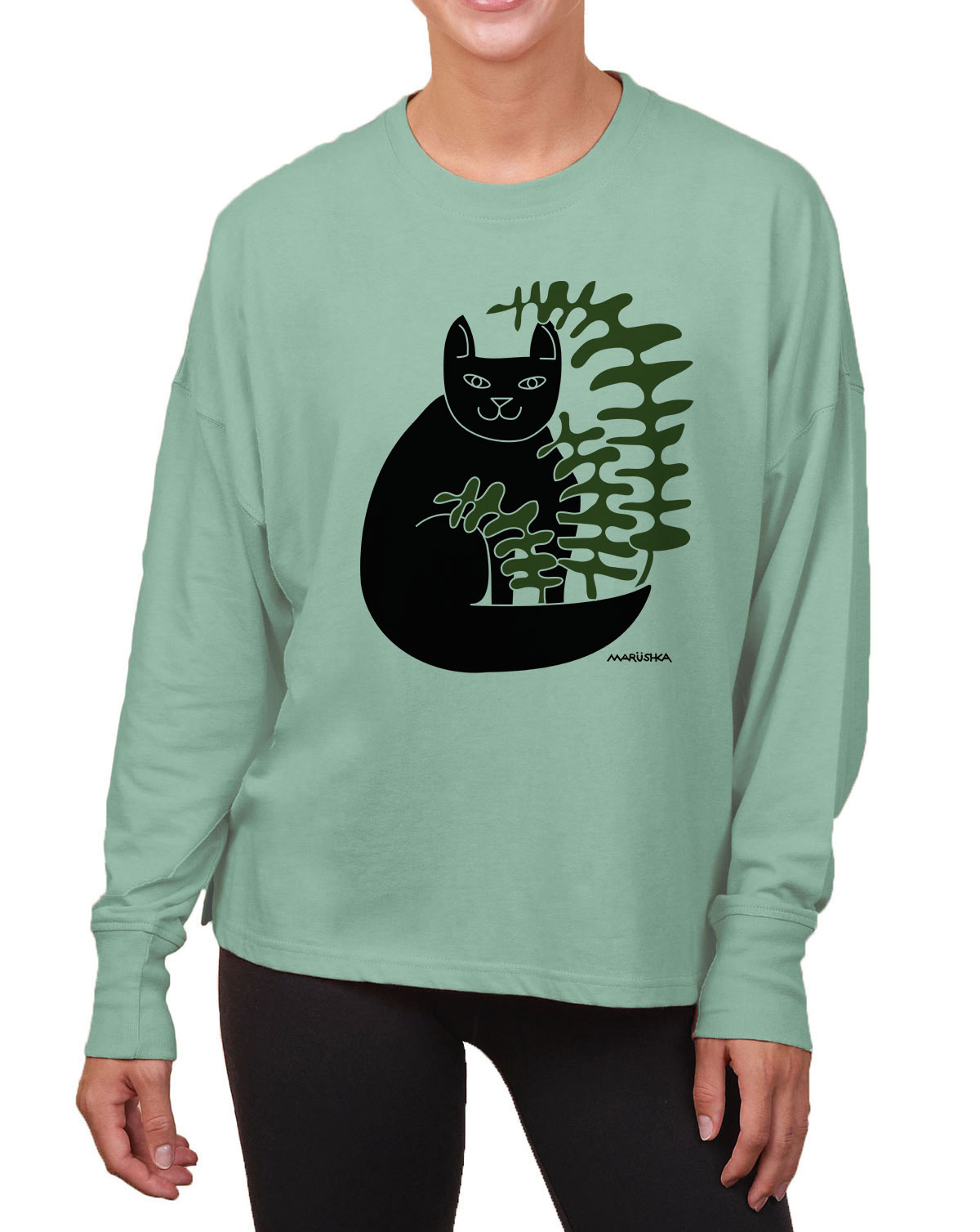 Boxy Long Sleeve Tee Cat Fern - Image 4