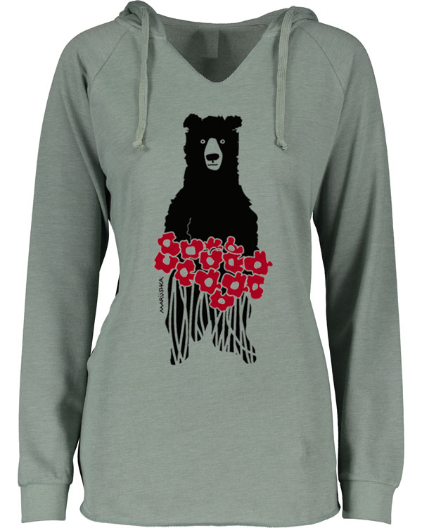 Notch Neck Hoody Bear Flowers - Image 2